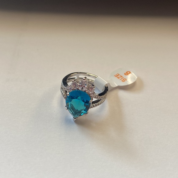 Ring Bomb Party Lab Created Ocean Blue Topaz Rhodium Plated .  Sugg Retail $118 - Picture 2 of 4